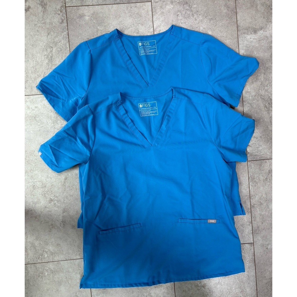2 FIGS Casma Scrub Tops Women's XL Blue Medical Nurse Uniform Lot